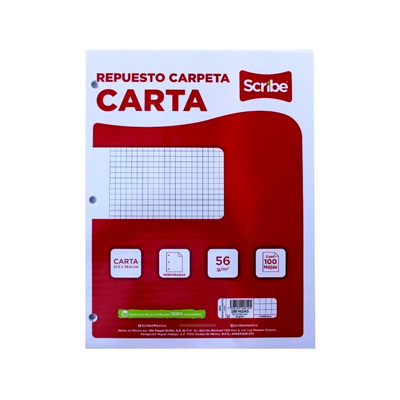 Refaccion P/Carpeta Carta Cuadro Chico 100H S3402 Scribe